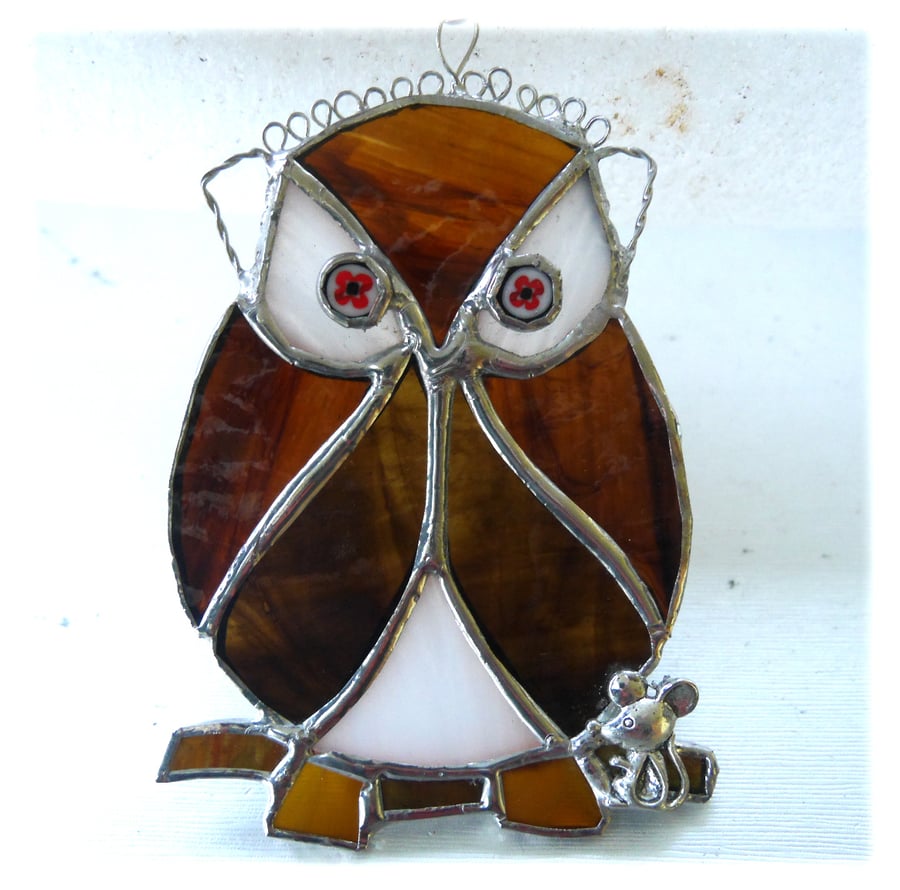 SOLD Owl Suncatcher Stained Glass Handmade Bird 036