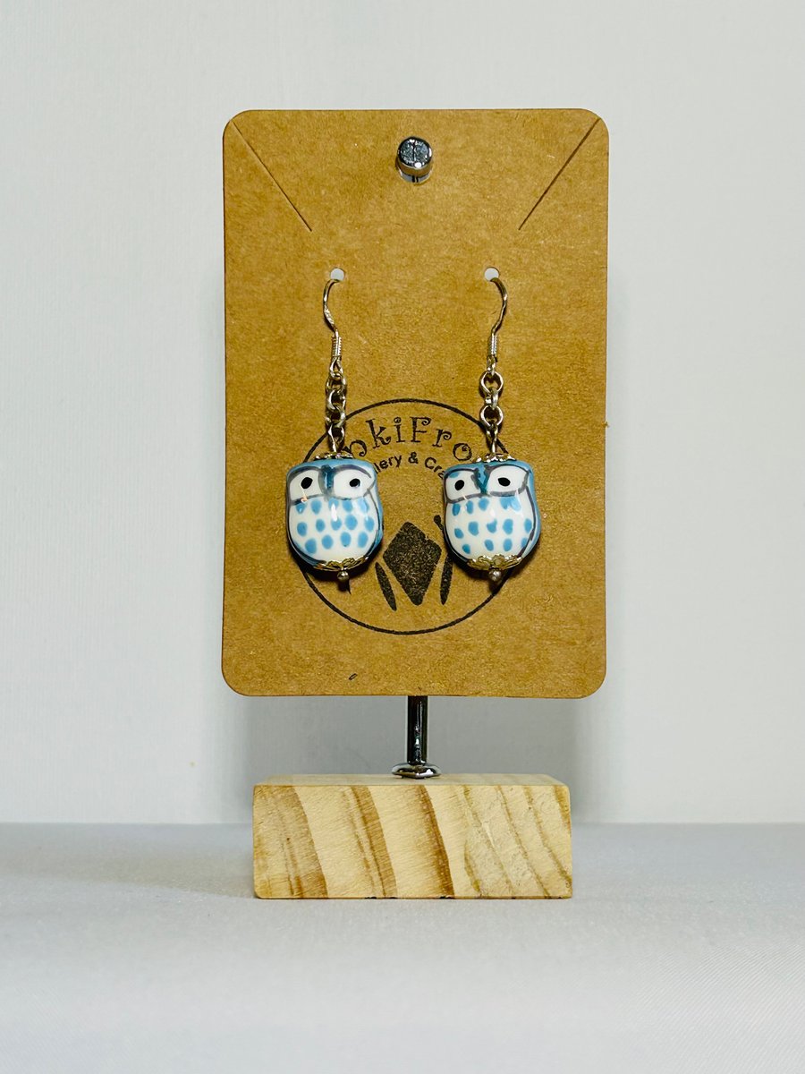 Blue owl earrings