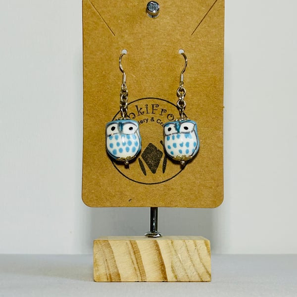 Blue owl earrings