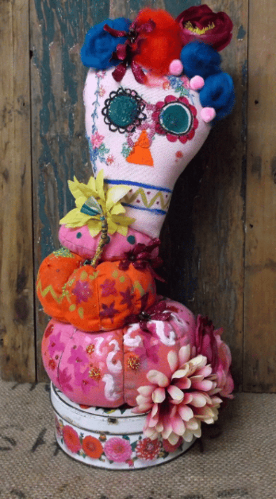 SALE Day of the Dead Skulls Decoration, Pumpkins, skulls, wedding custom piece