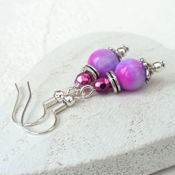 Handmade two-colour earrings - pink and lilac jade earrings