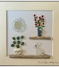 Handmade Sea Glass Mouse & Mirror Picture - Framed 8x8 Cosy Home Pebble Art