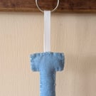 Handmade felt alphabet letter keyring T blue