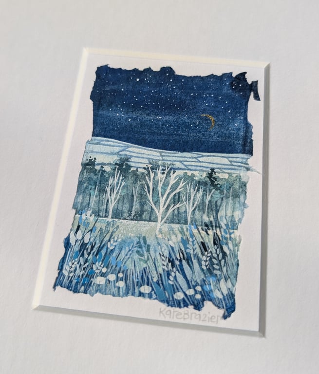 The Winter Moon - Original miniature. A5 Mounted