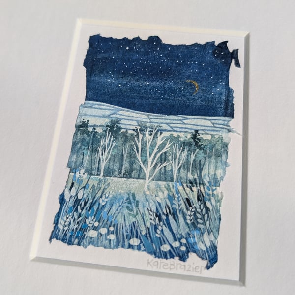 The Winter Moon - Original miniature. A5 Mounted