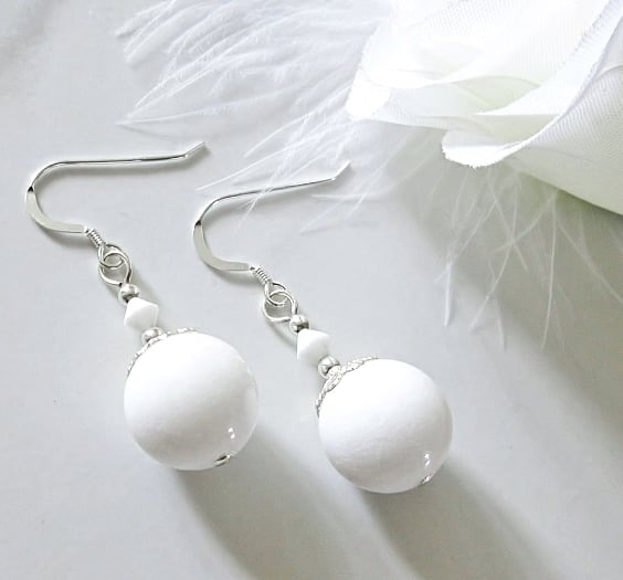Chunky Bright White Earrings With Premium Crystals & Sterling Silver