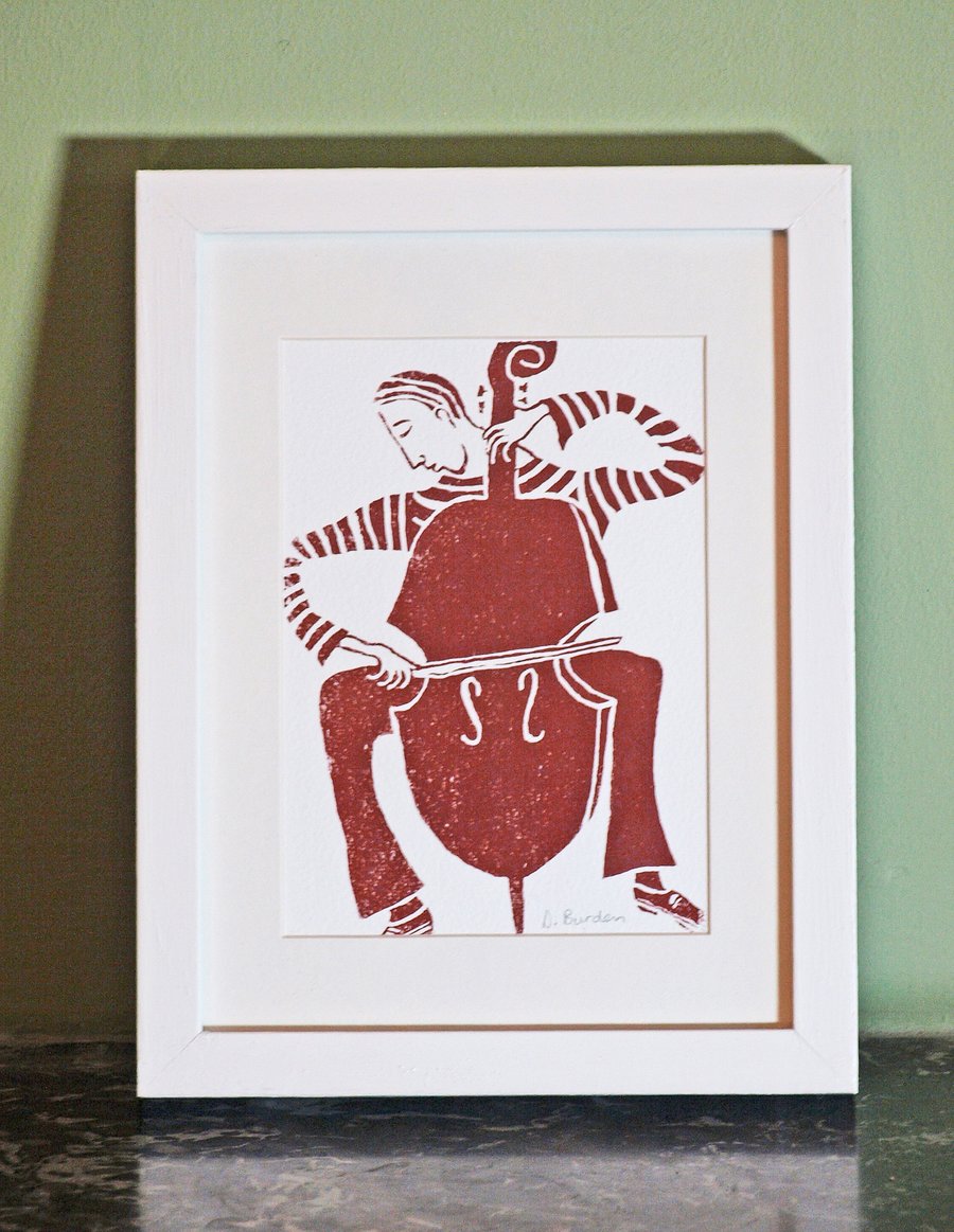 screen-print of cellist