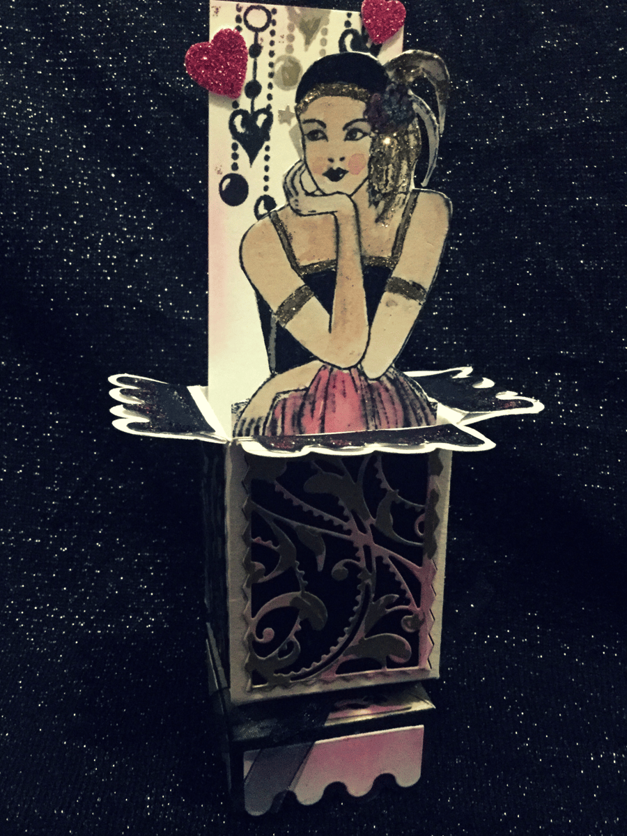 Handmade Luxury Art Deco Pop-Up Card, Lady in Pink