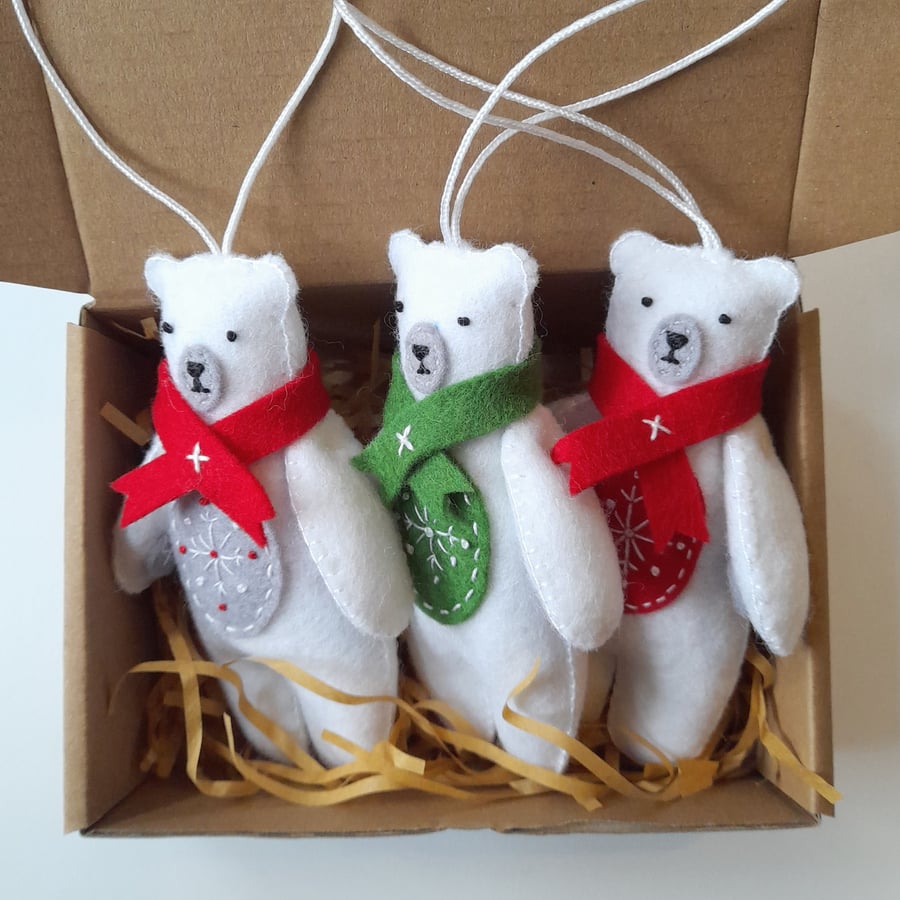 Christmas Bear Hanging Tree Decorations -  Set of three