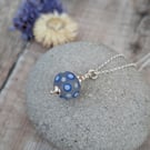 Sterling Silver Blue Spotty Lampwork Glass Necklace - JBJ2059