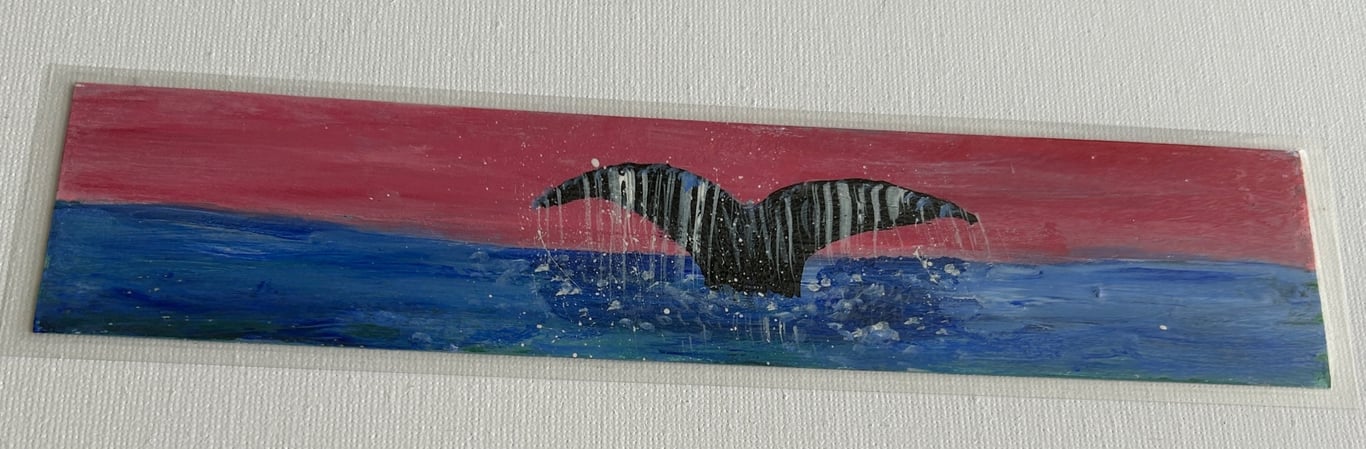 Handmade bookmark. Double sided, original artwork whale tail ocean