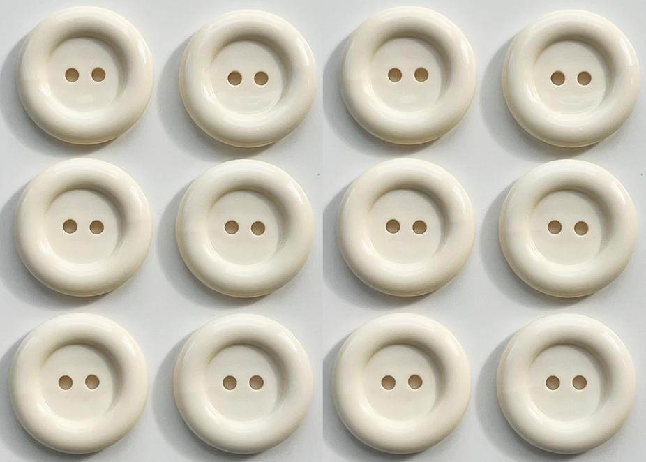 12 Clown-Style Buttons, 23mm Wide, Cream, Ring Edge, Dish, Glossy Finish