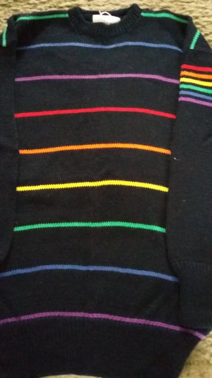 Rainbow stripe jumper in machine washable cotton in children's sizes