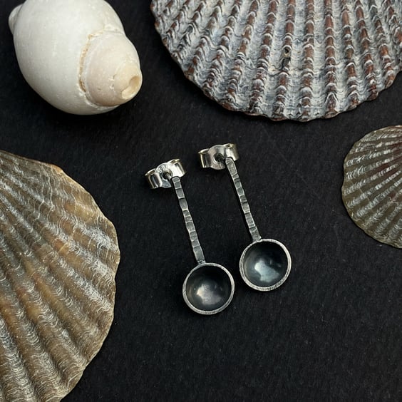 Oxidised silver spoon earrings. Stud earrings