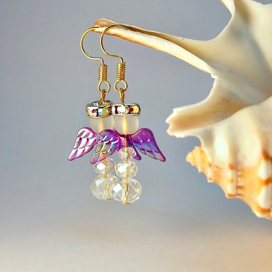 Angel Crystal Earrings, Stocking Filler, Secret Santa Gift, Christmas Jewellery