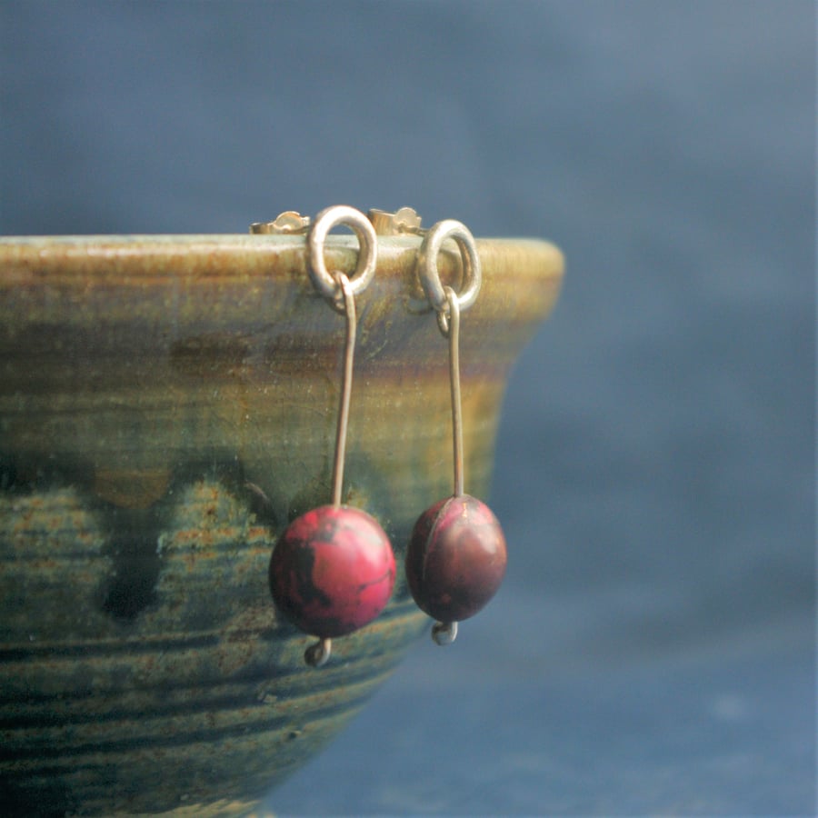 Silver and  Copper  Berry Dangle Earrings