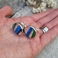 Sterling Silver Green and Blue Surfite Cufflinks - JBJ11001