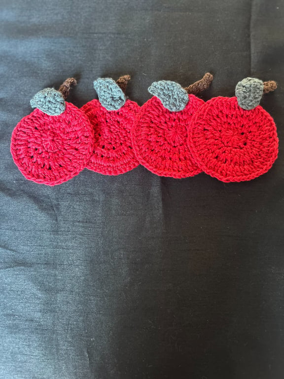 Cute, Crochet Red Apple Coasters 