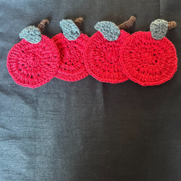 Cute, Crochet Red Apple Coasters 