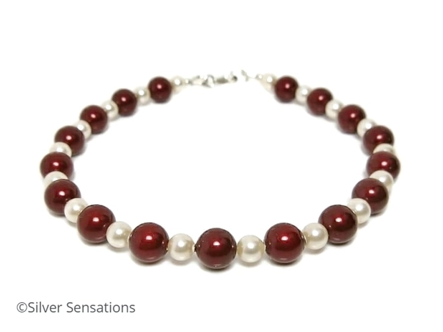 Burgundy & Cream Bridesmaids Bracelet With Swarovski Pearls