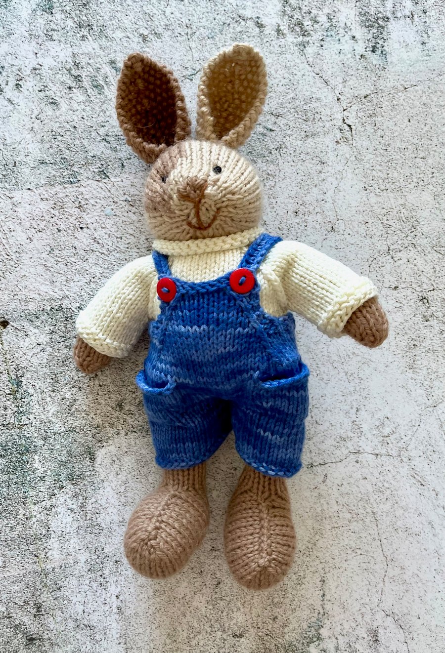 Caramel and Brown Bunny in Cream Jumper and Blue Dungarees, 10” Tall