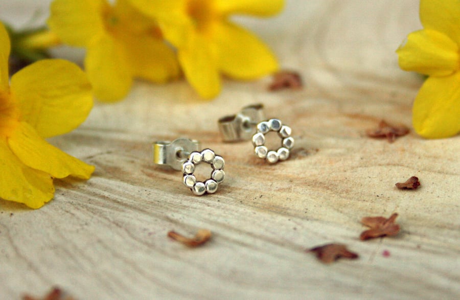 Handmade Silver Flower Stud Earrings