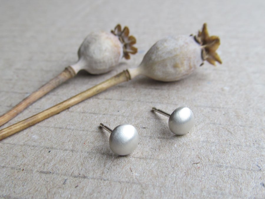 Tiny Silky Sterling Silver Domed Studs