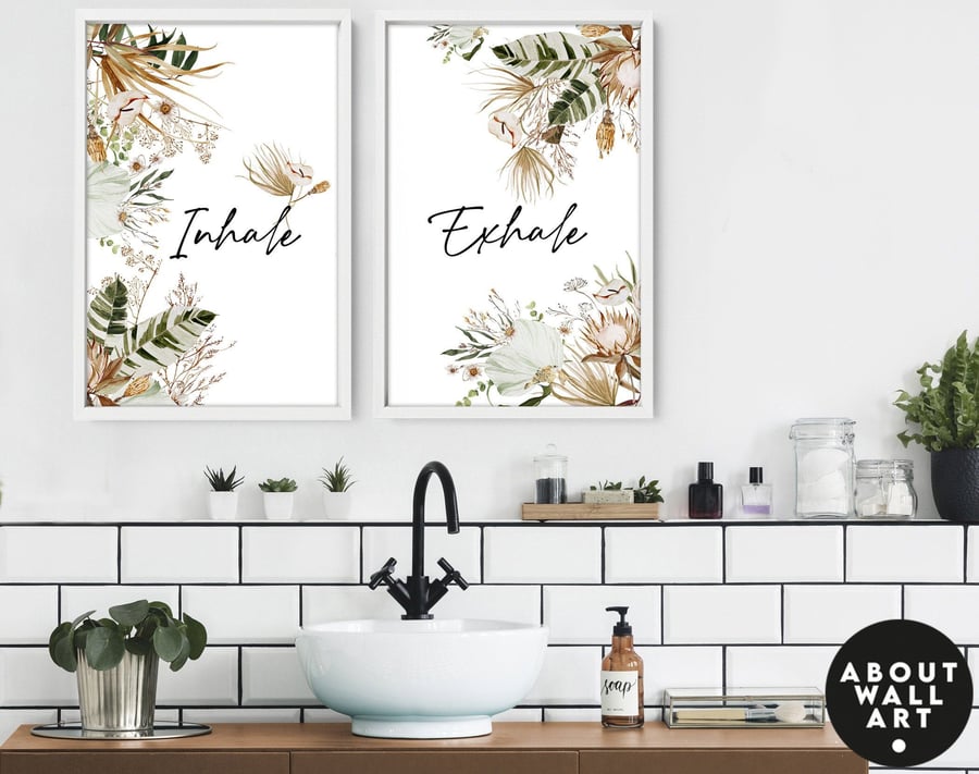 Home Decor Bathroom art prints set of 2, Botanical, Tropical Spa Bathroom Decor,