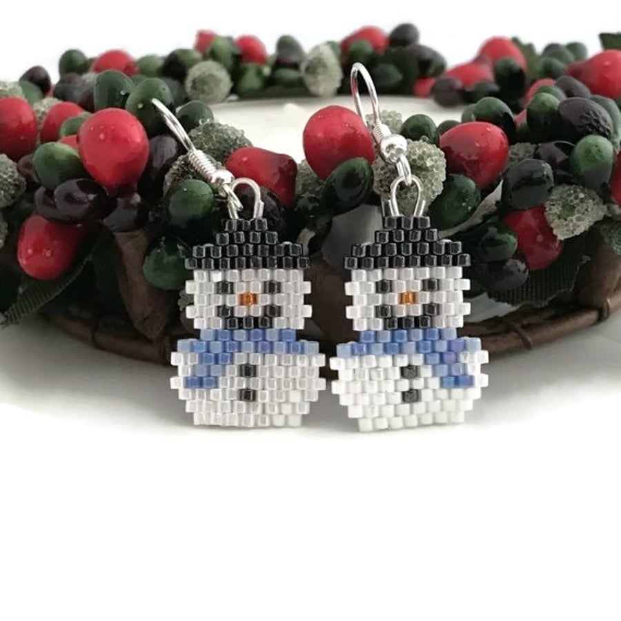 Snowmen Earrings with Blue Scarves