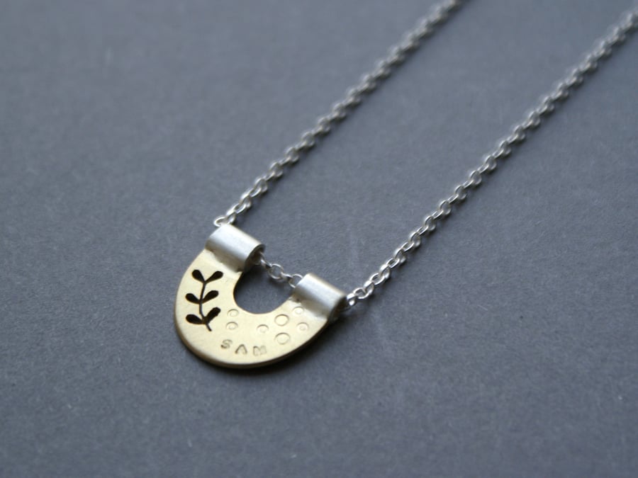 Personalised brass and silver nest necklace 