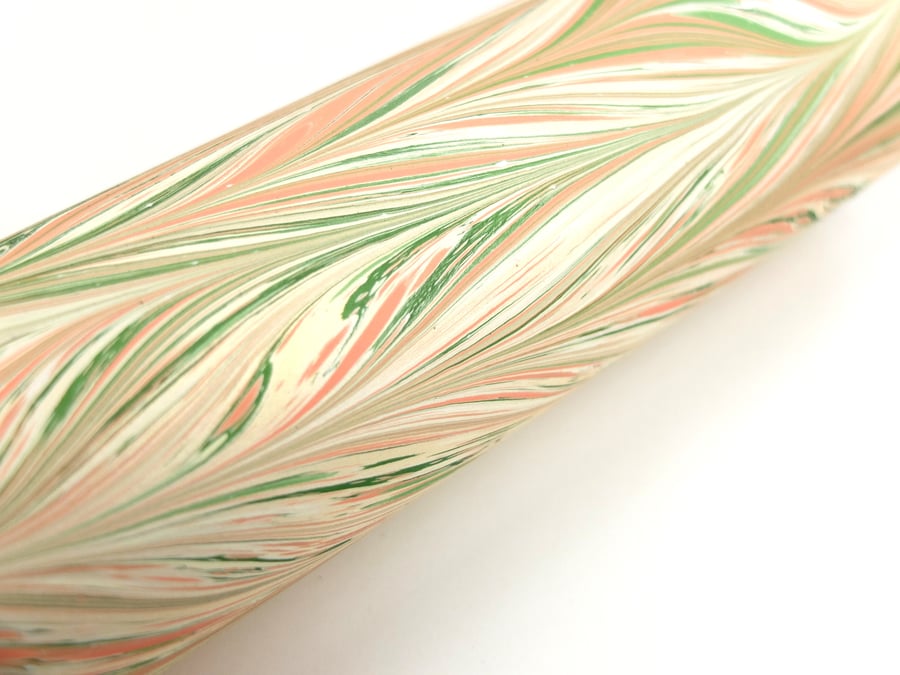 Handmade Marbled paper A4 sheet green pink chevron pattern slight second 