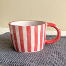 Hand pinched Red Stripe ceramic mug