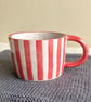 Hand pinched Red Stripe ceramic mug