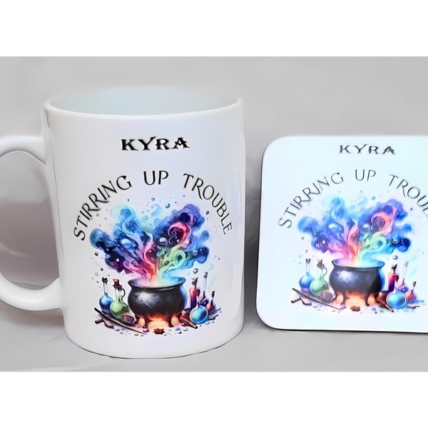Personalised Witchy Coffee Mug & Coaster Set, Witchy Gifts