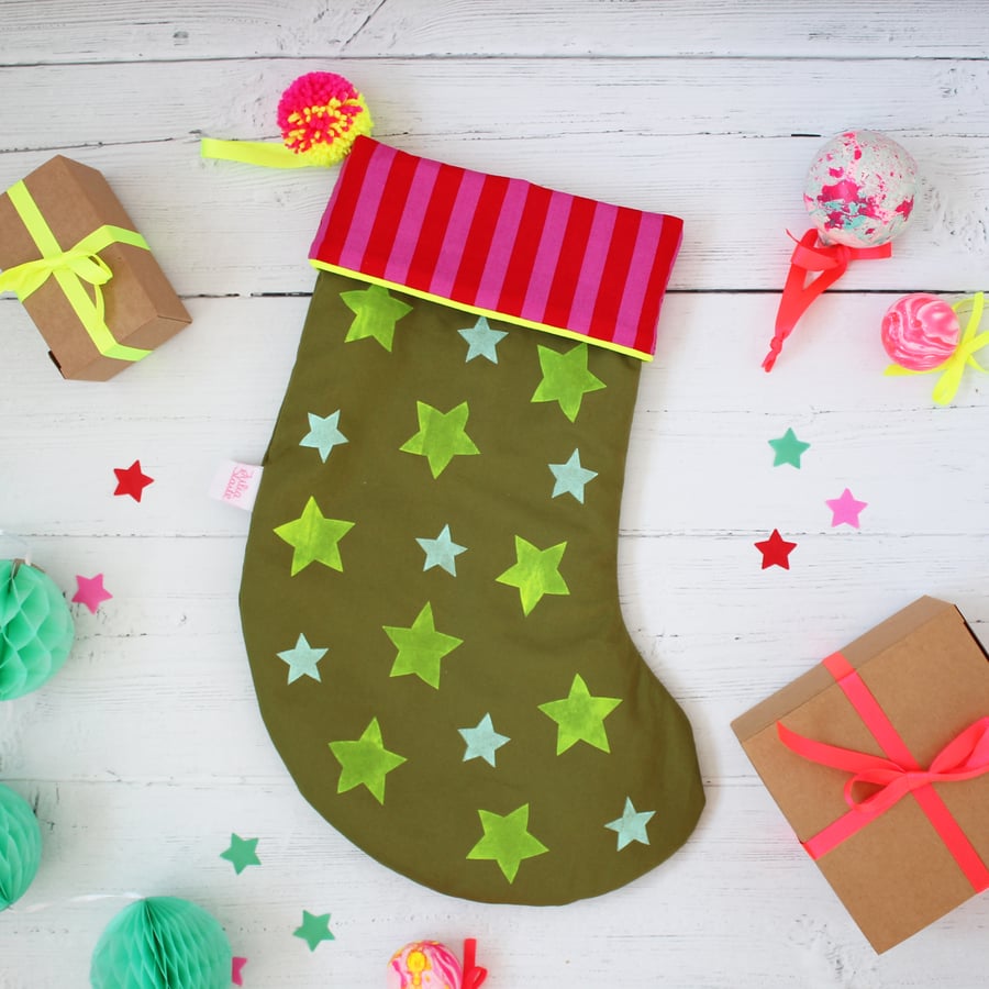 Personalised Bright Christmas Stocking Green