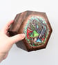 Rustic shroom dragon pyrography wooden box, hexagonal jewellery box. - Image 4
