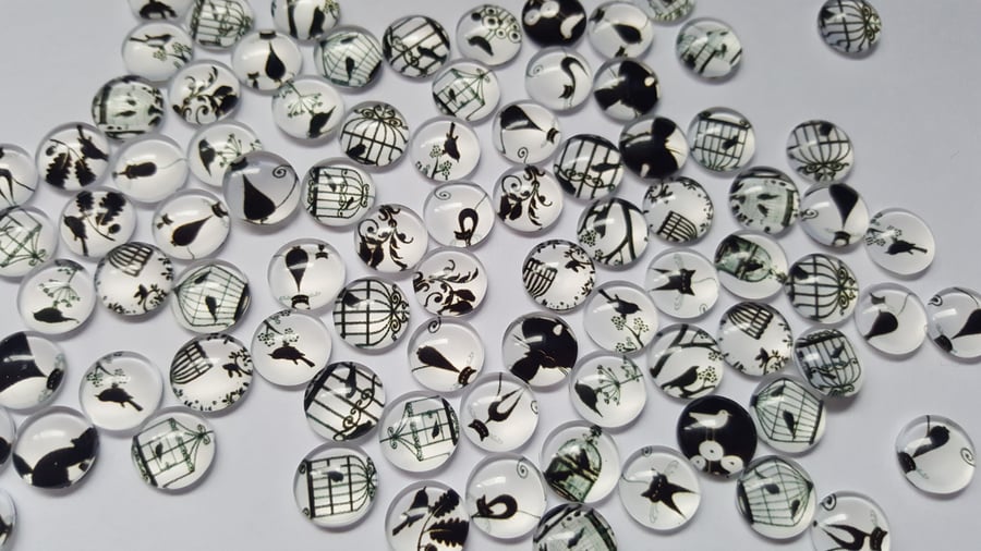 20 x Glass Dome Cabochons - 10mm - Cats & Birds - Mixed Designs 