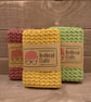 Set of 3 Crochet Washcloths, Eco Cotton Face Cloth Pack, Green, Mustard and Rust