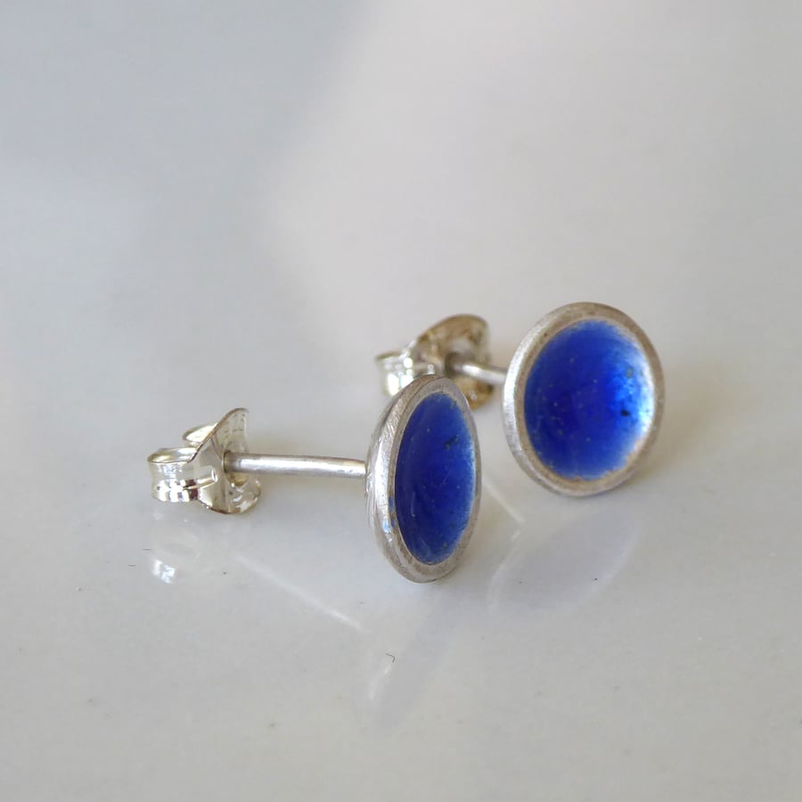 Blue enamel silver stud earrings