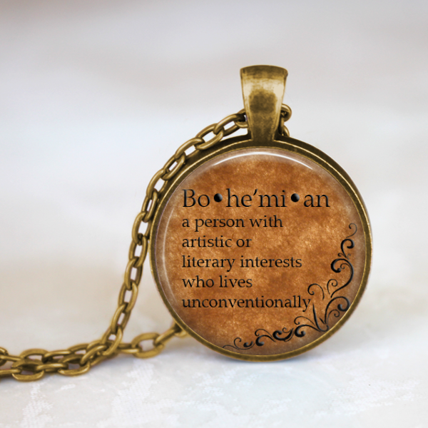 Bohemian Dictionary Meaning Vintage Image Necklace Bronze pendant and 24in chain