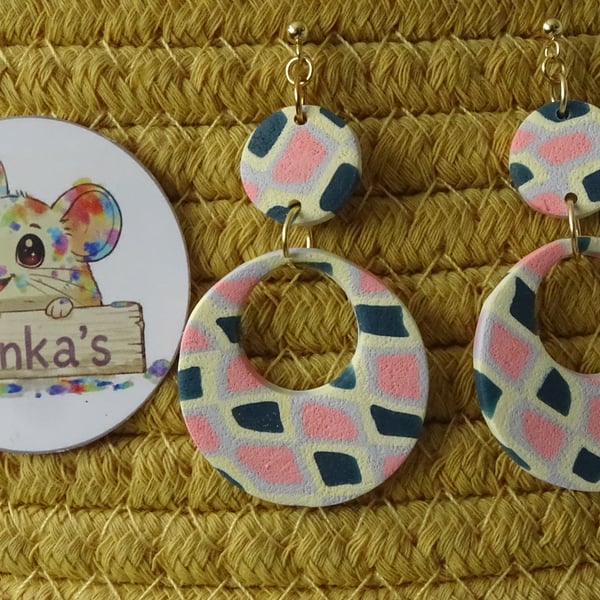 Dreamy Mosaic Polymer Clay Earrings – Handmade