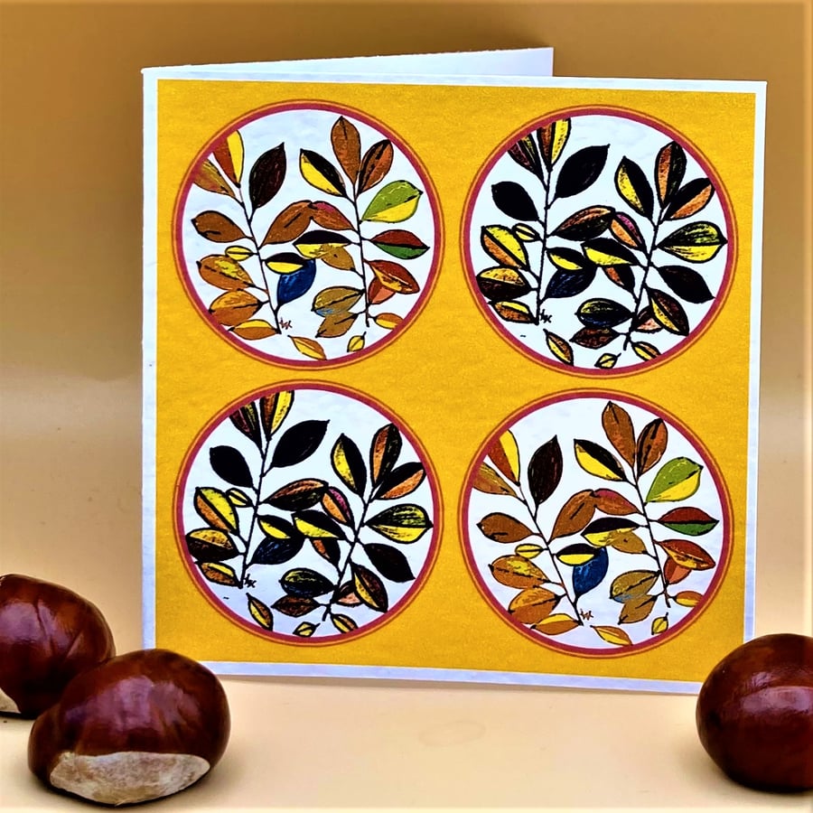 Blank Greetings Card, Floral Houseplant, Autumn colours, modern design.
