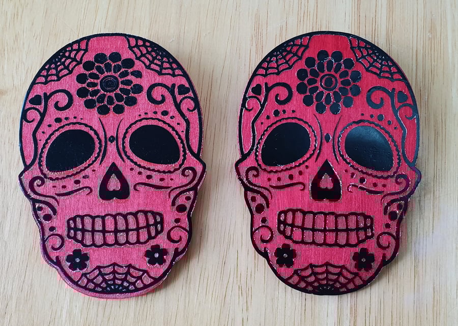 Set of 2 Wooden Sugar Skull Wall Decorations