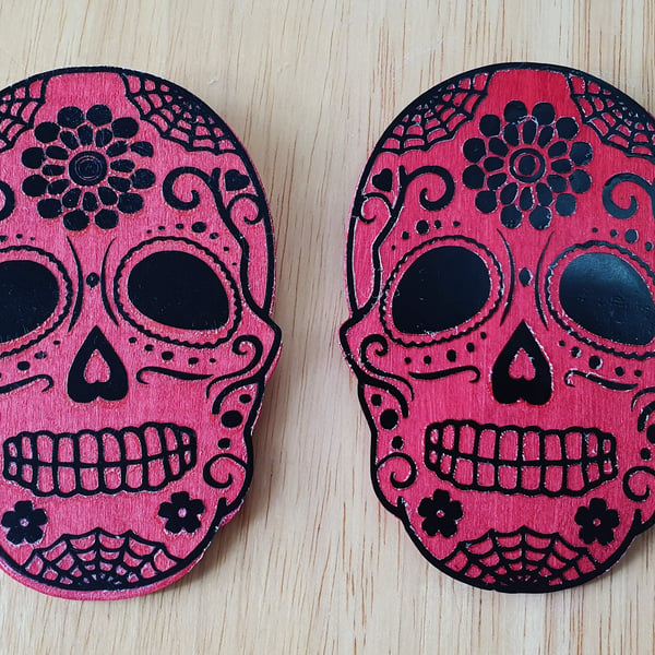 Set of 2 Wooden Sugar Skull Wall Decorations