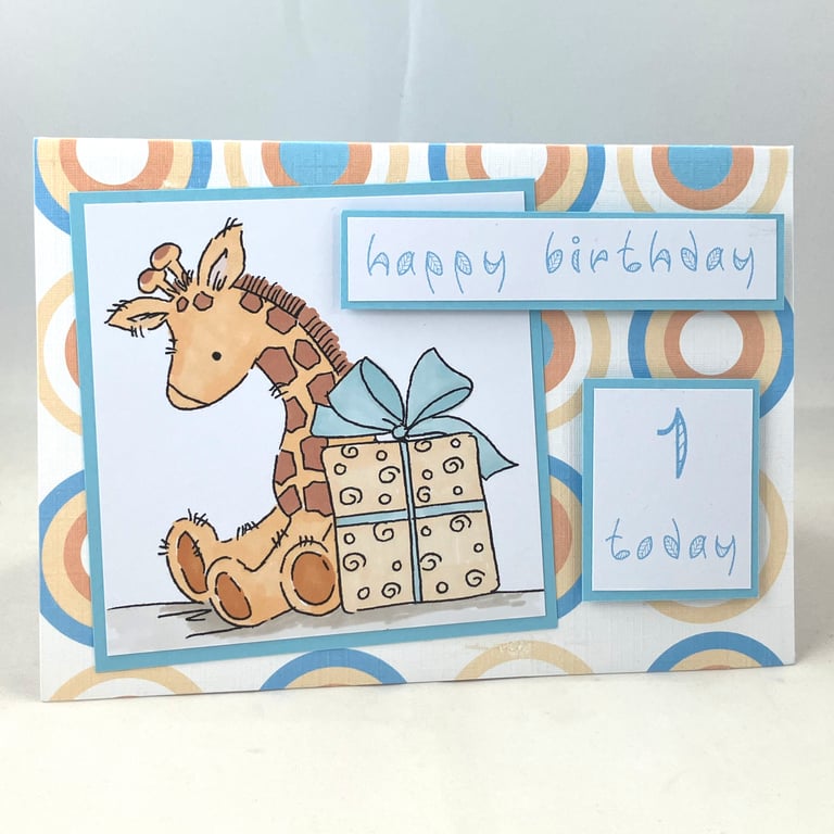 Cute giraffe 1st birthday card