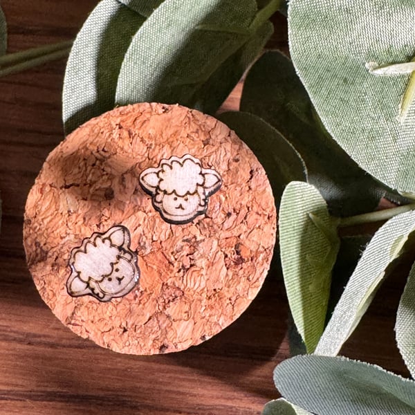 Sheep Wooden Stud Earrings