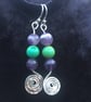 Sterling Silver spiral amethyst and emerald handmade earrings  - Image 4