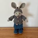 Hand Kitted Rabbit in Dress, Coat and Boots