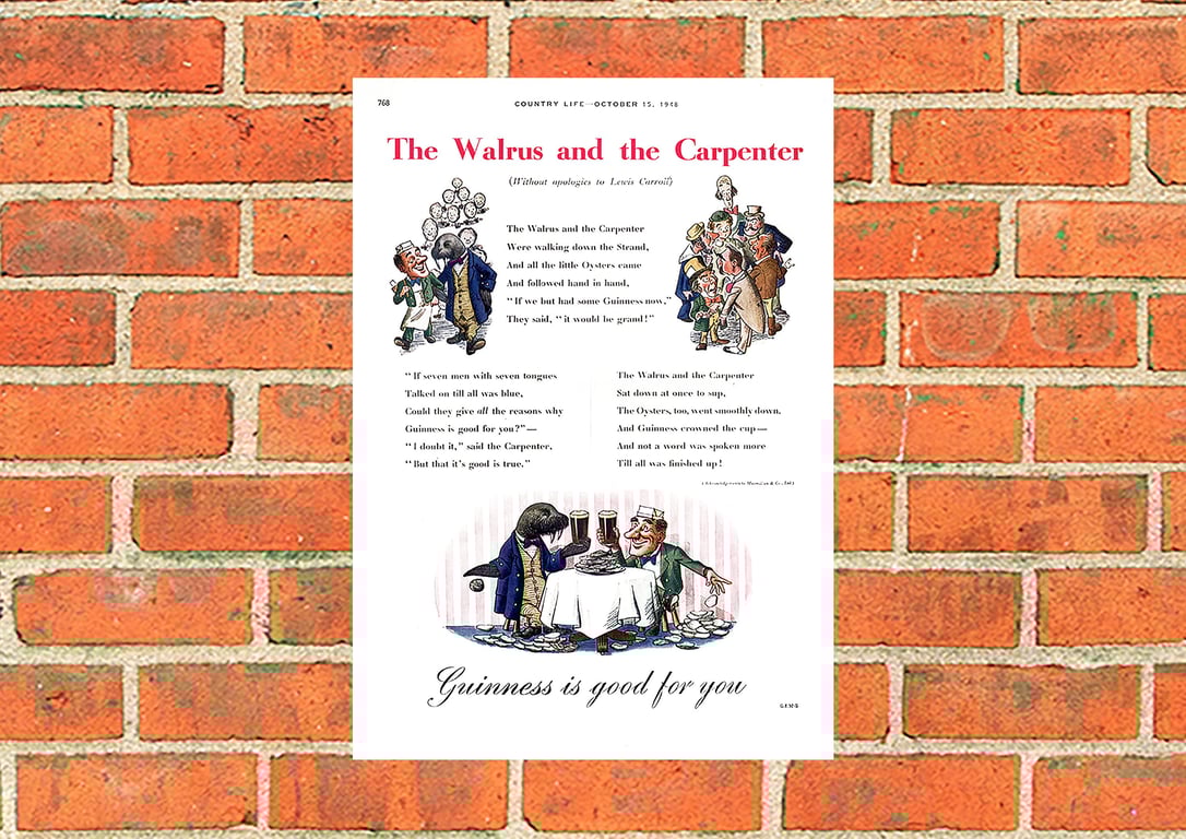 Guinness metal sign. Walrus and Carpenter. For pub, bar or mancave