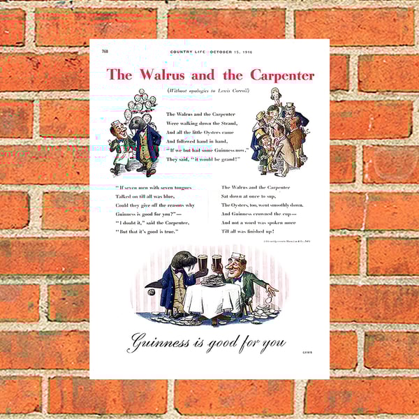 Guinness metal sign. Walrus and Carpenter. For pub, bar or mancave